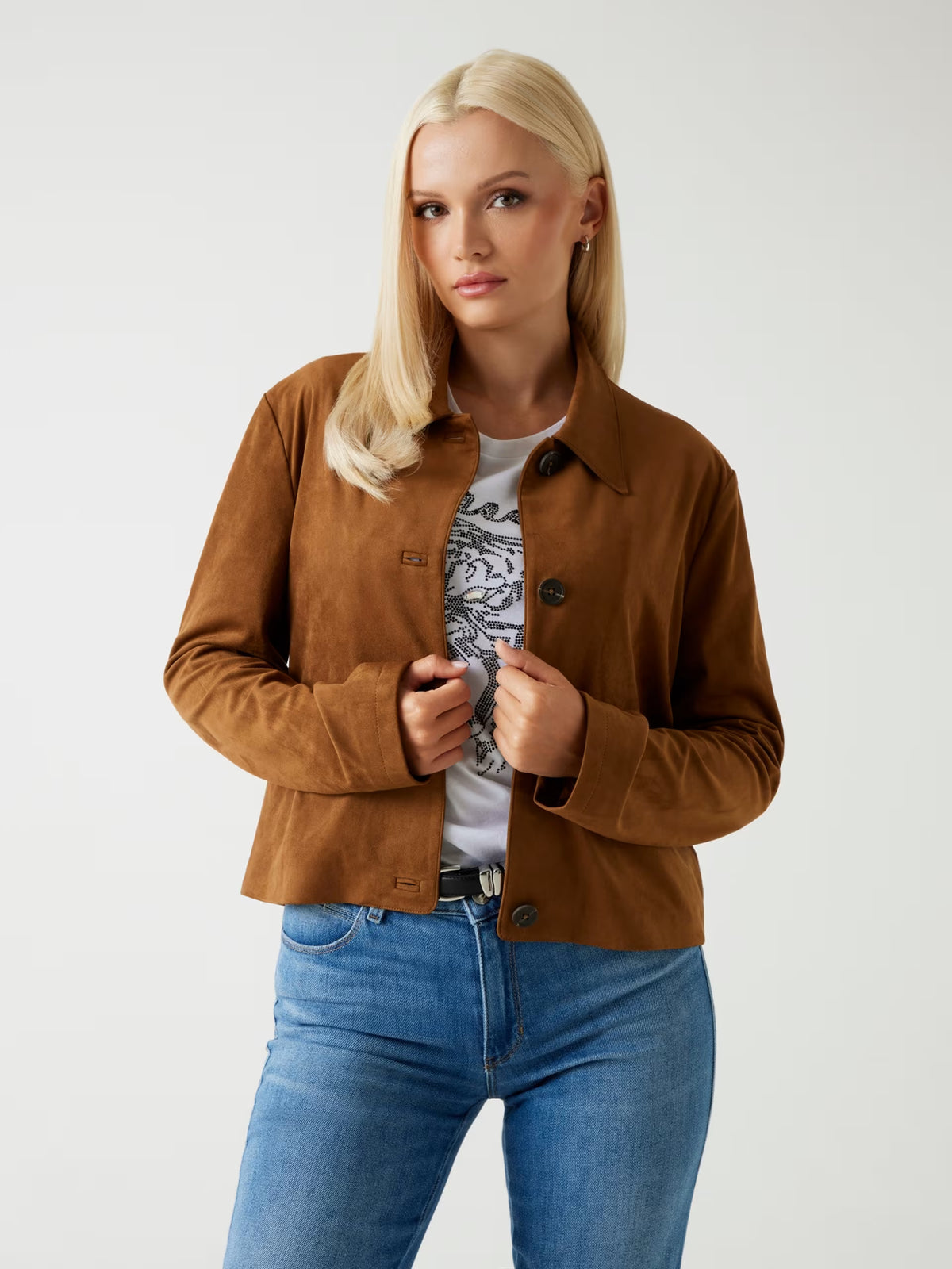Chaqueta corta de ante sintético